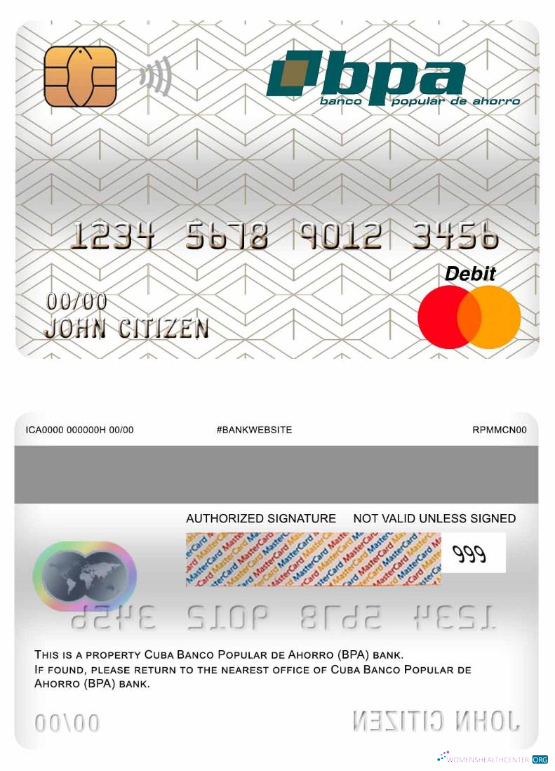 Download Cuba Banco Popular de Ahorro (BPA) bank master debit card Photoshop template